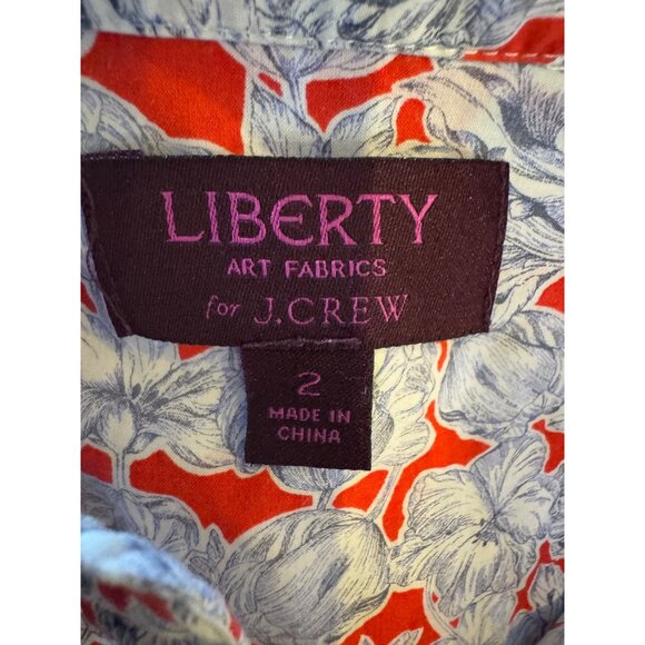 J Crew Liberty Of London Shirt Women 2 Red Blue Matilda Tulip Floral Popover - Picture 10 of 10